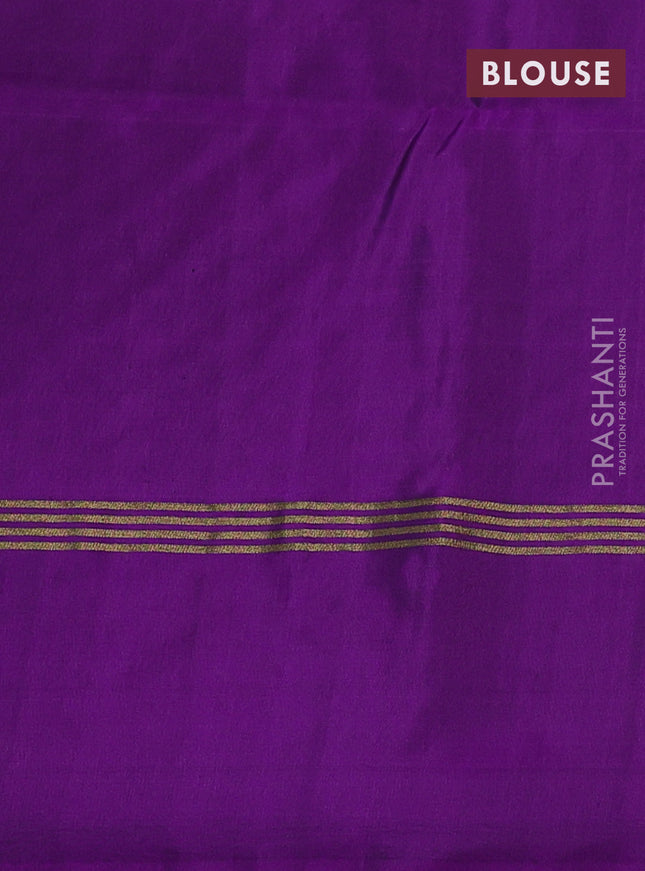 Pure soft silk saree mehendi green and purple with zari woven buttas and zari woven simple border