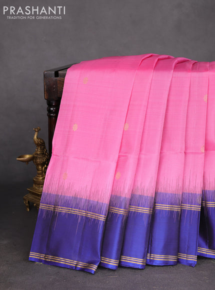 Pure soft silk saree light pink and blue with zari woven buttas and rettapet zari woven border