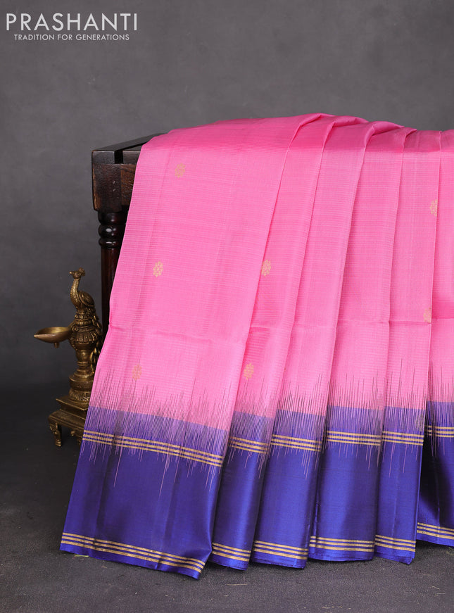 Pure soft silk saree light pink and blue with zari woven buttas and rettapet zari woven border