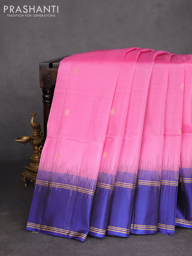 Pure soft silk saree light pink and blue with zari woven buttas and rettapet zari woven border