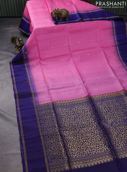 Pure soft silk saree light pink and blue with zari woven buttas and rettapet zari woven border