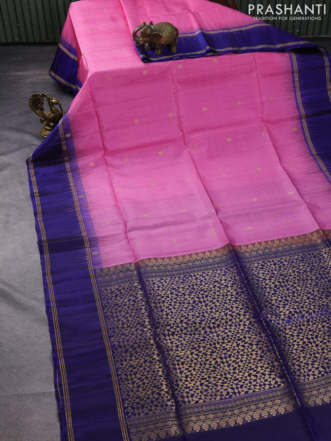 Pure soft silk saree light pink and blue with zari woven buttas and rettapet zari woven border