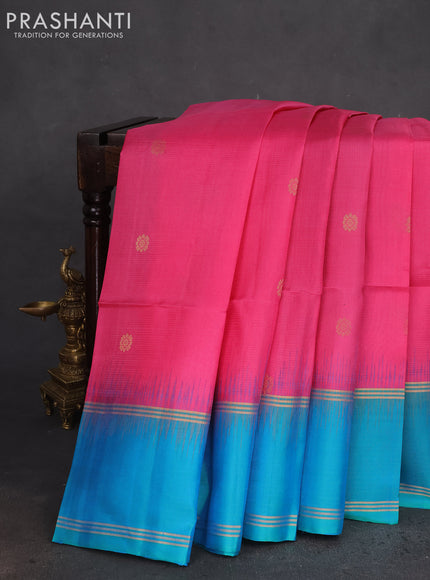 Pure soft silk saree pink and dual shade of teal blue with zari woven buttas and rettapet zari woven border