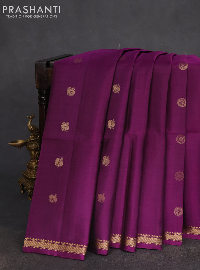 Pure soft silk saree purple and dual shade of teal green with zari woven buttas and small zari woven border