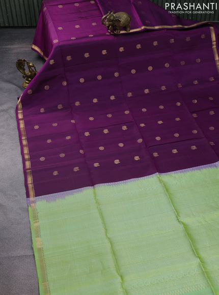 Pure soft silk saree purple and dual shade of teal green with zari woven buttas and small zari woven border