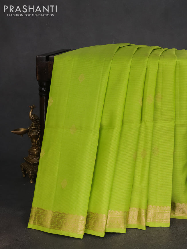 Pure soft silk saree fluorescent green and wine shade with zari woven buttas and zari woven border