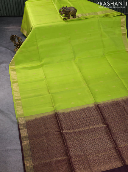 Pure soft silk saree fluorescent green and wine shade with zari woven buttas and zari woven border