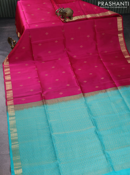 Pure soft silk saree pink and teal blue with zari woven buttas and zari woven border
