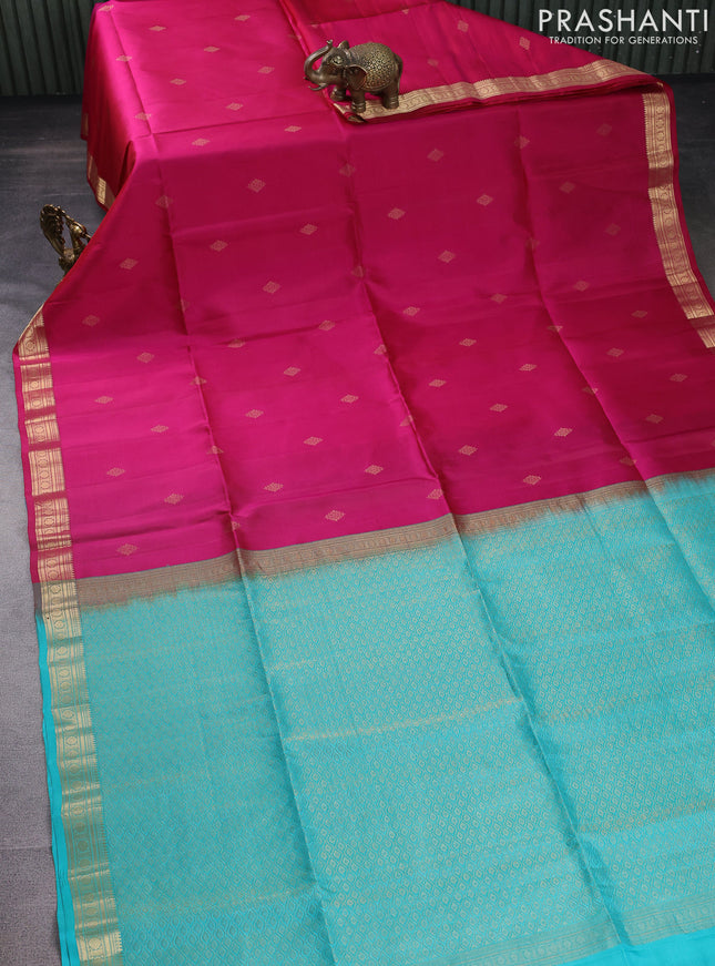 Pure soft silk saree pink and teal blue with zari woven buttas and zari woven border