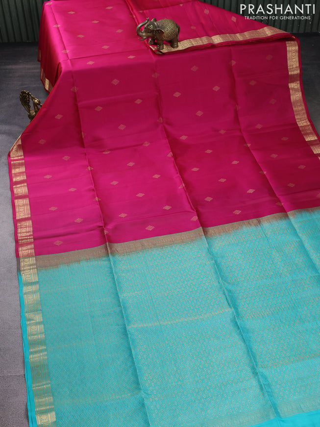 Pure soft silk saree pink and teal blue with zari woven buttas and zari woven border