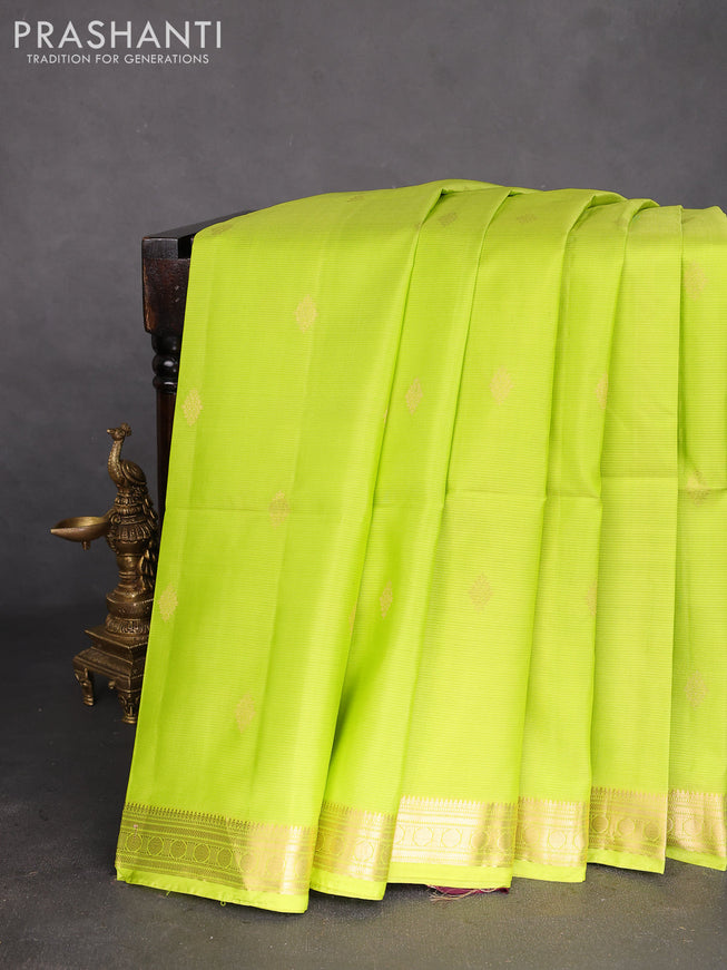 Pure soft silk saree fluorescent green and wine shade with zari woven buttas and zari woven border