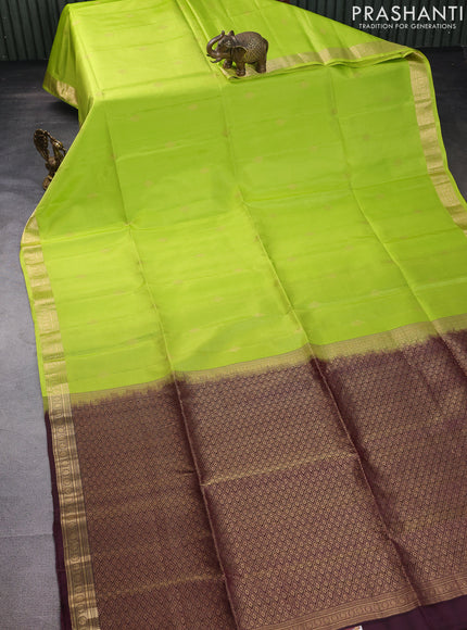 Pure soft silk saree fluorescent green and wine shade with zari woven buttas and zari woven border
