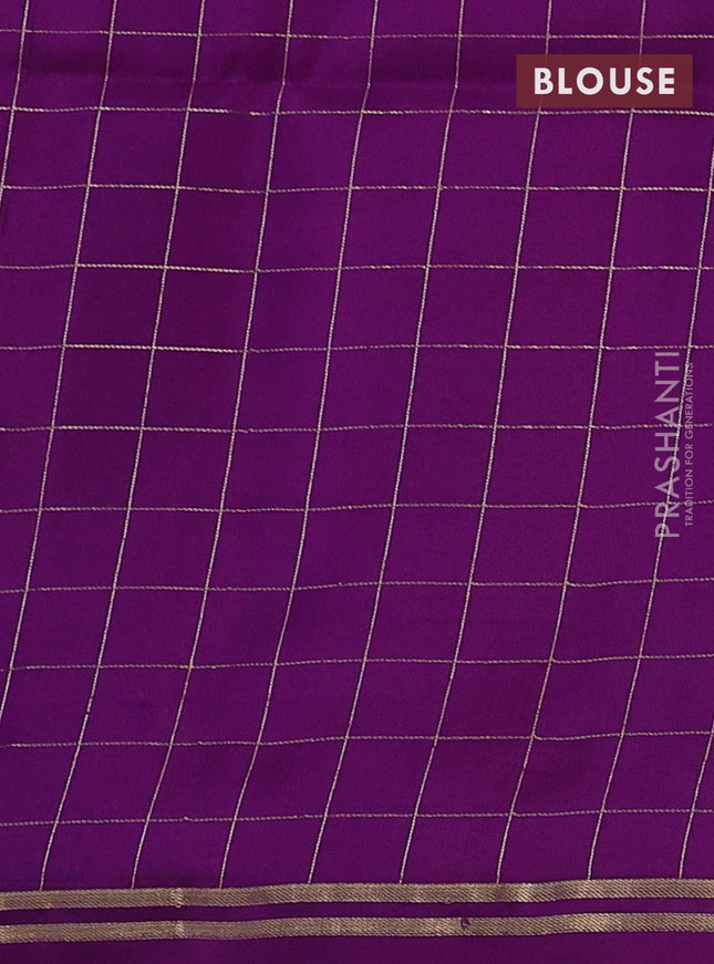 Pure soft silk saree lime yellow and purple with allover small zari checks & buttas and simple zari border