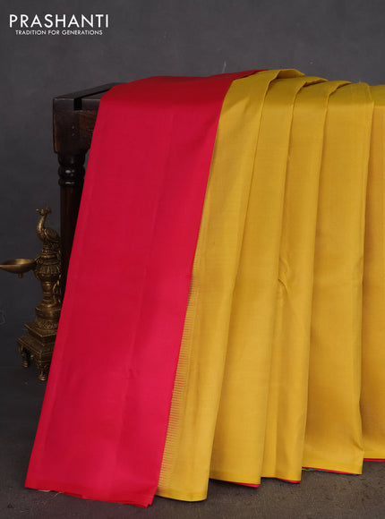 Pure kanchipuram partly silk saree pink and yellow teal blue with zari woven buttas in borderless style