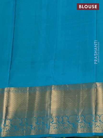 Pure kanchipuram silk saree light green and teal blue with zari woven buttas and long zari woven border