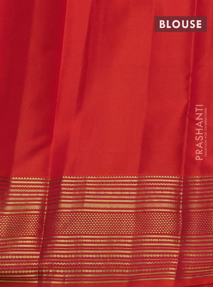 Pure kanchipuram silk saree lime green and dual shade of pinkish orange with zari woven buttas and zari woven border
