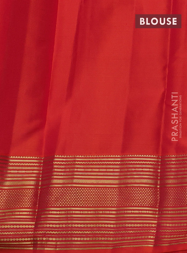 Pure kanchipuram silk saree lime green and dual shade of pinkish orange with zari woven buttas and zari woven border