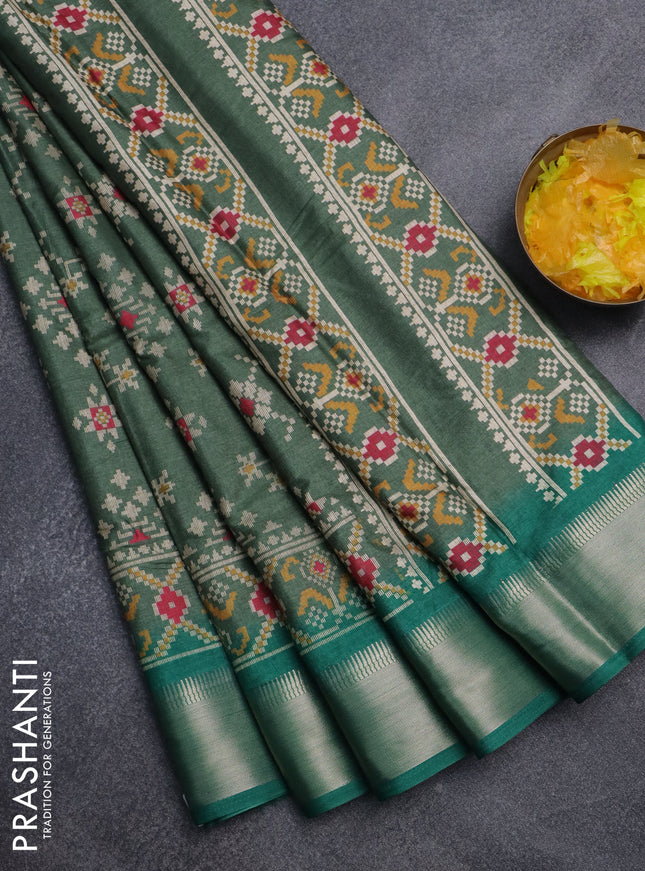 Semi dola saree green shade and green with allover ikat prints and zari woven border
