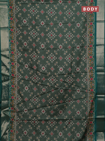 Semi dola saree green shade and green with allover ikat prints and zari woven border