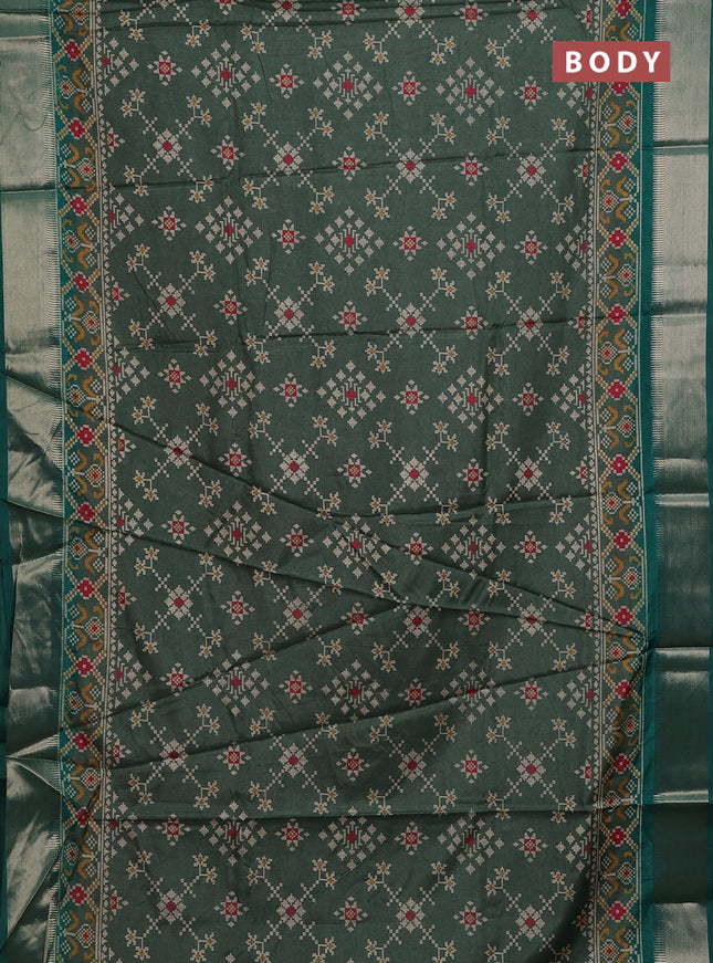 Semi dola saree green shade and green with allover ikat prints and zari woven border