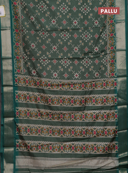 Semi dola saree green shade and green with allover ikat prints and zari woven border