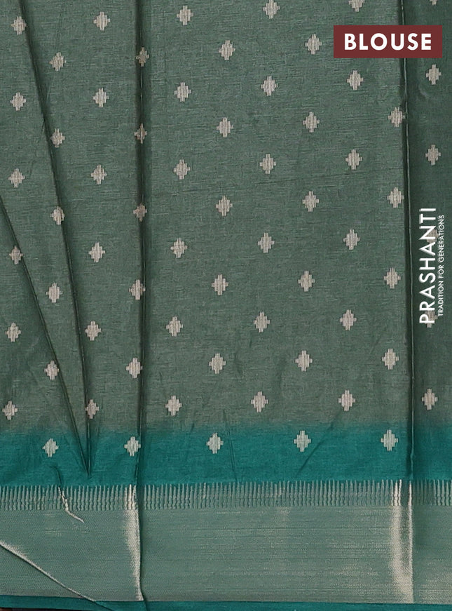 Semi dola saree green shade and green with allover ikat prints and zari woven border