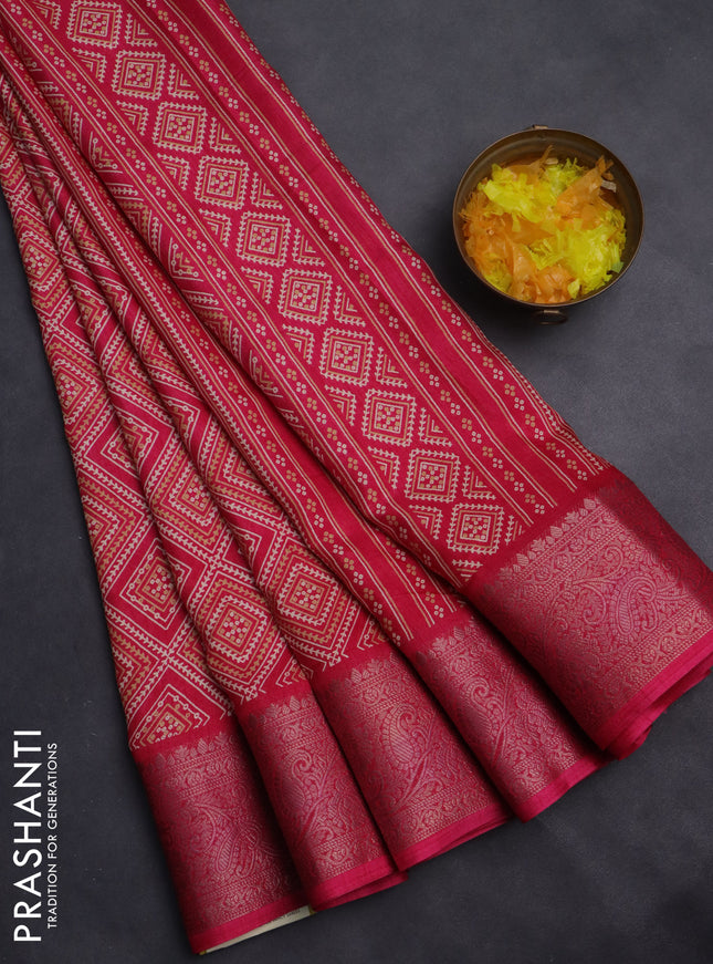 Semi dola saree pink with allover prints and zari woven border