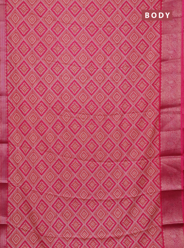 Semi dola saree pink with allover prints and zari woven border