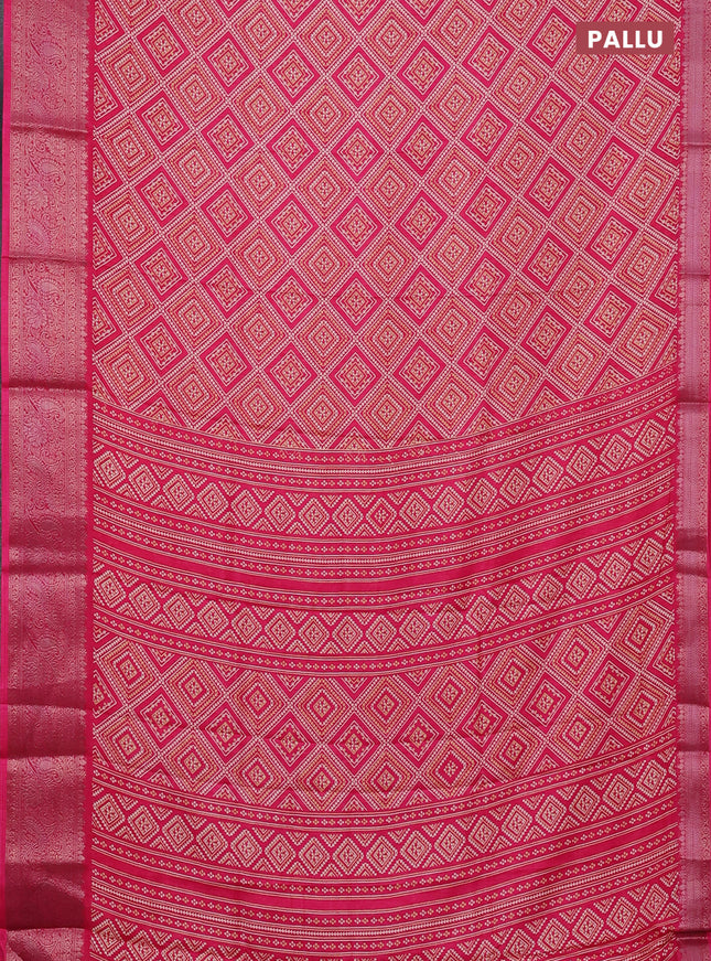 Semi dola saree pink with allover prints and zari woven border