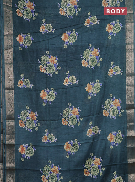 Semi dola saree peacock green with floral butta prints and zari woven border