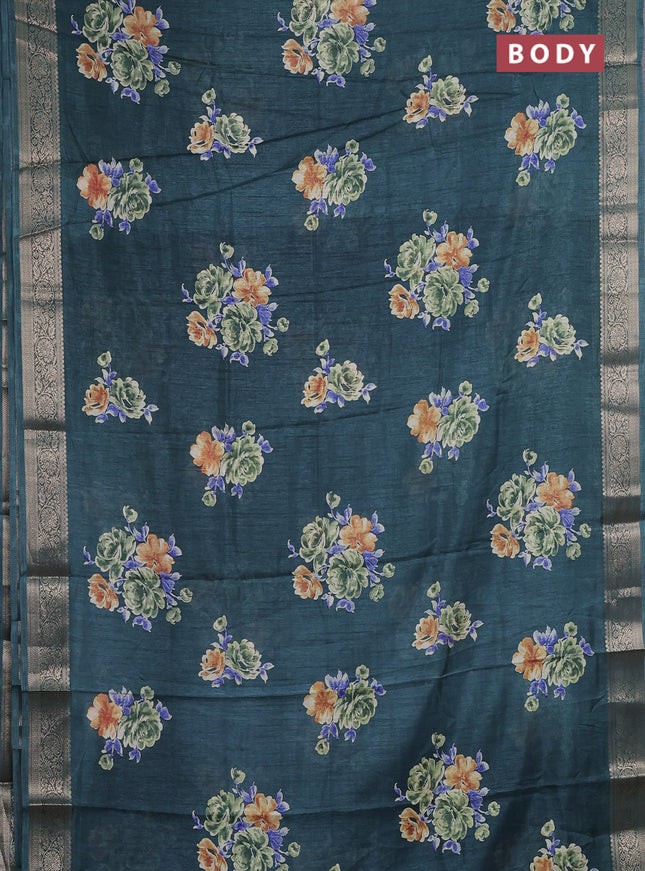 Semi dola saree peacock green with floral butta prints and zari woven border