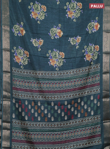 Semi dola saree peacock green with floral butta prints and zari woven border