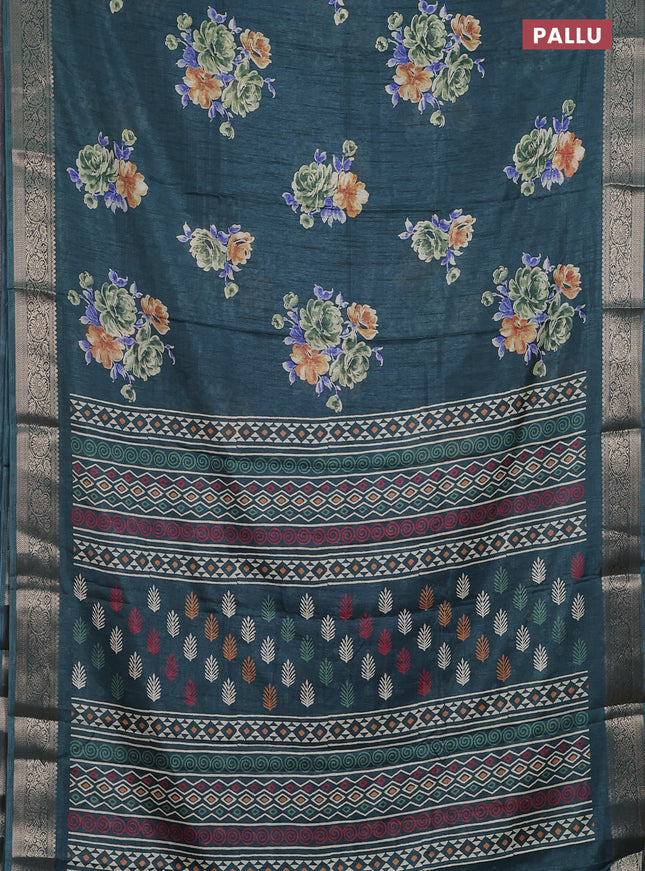 Semi dola saree peacock green with floral butta prints and zari woven border