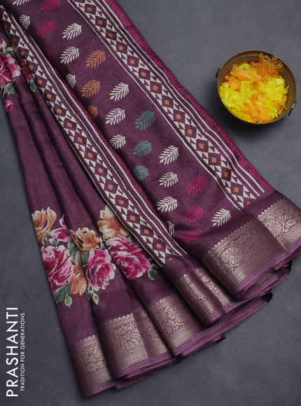 Semi dola saree wine shade with floral butta prints and zari woven border