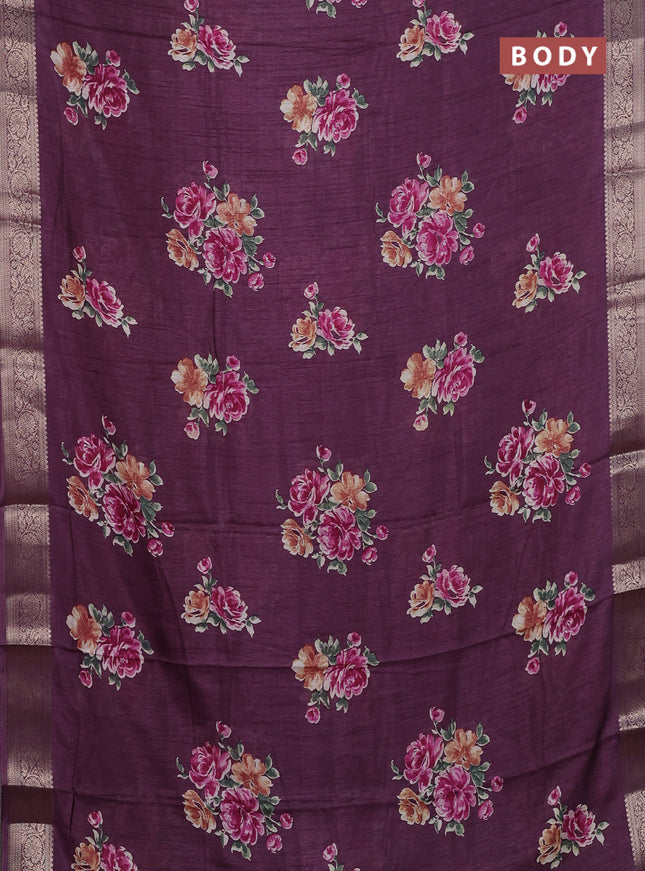 Semi dola saree wine shade with floral butta prints and zari woven border