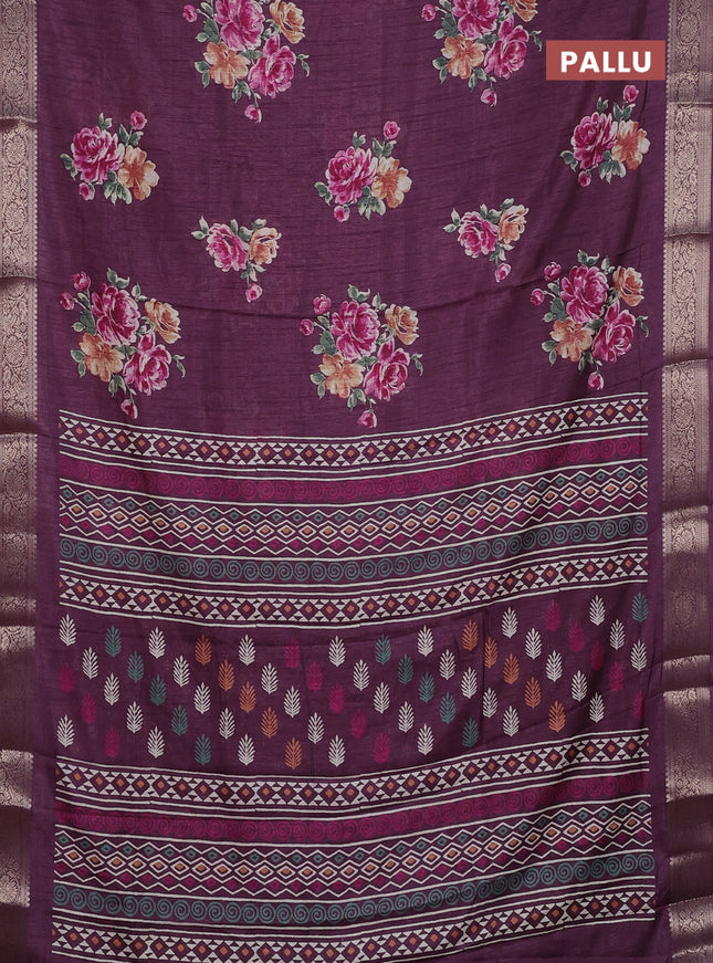 Semi dola saree wine shade with floral butta prints and zari woven border