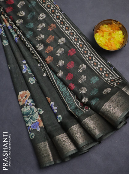 Semi dola saree sap green with floral butta prints and zari woven border