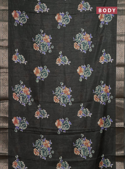 Semi dola saree sap green with floral butta prints and zari woven border