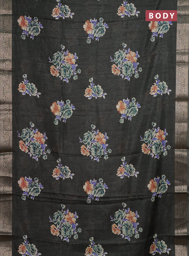 Semi dola saree sap green with floral butta prints and zari woven border