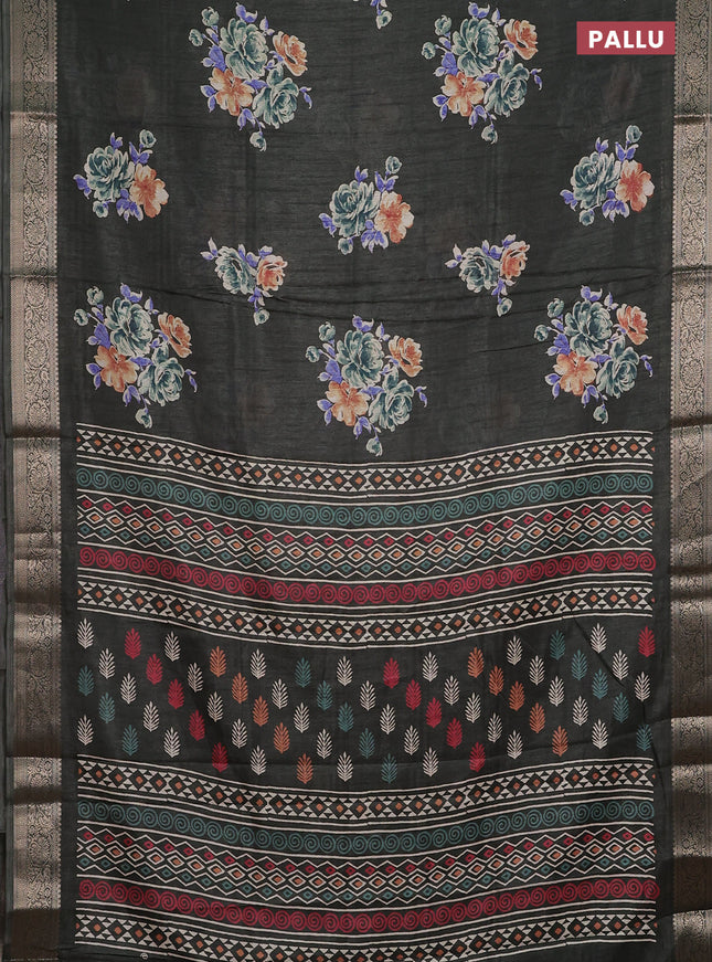 Semi dola saree sap green with floral butta prints and zari woven border