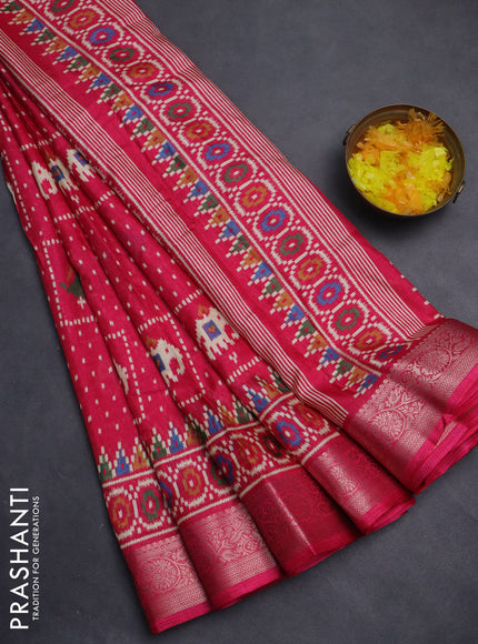 Semi dola saree pink with allover ikat prints and zari woven border