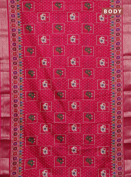 Semi dola saree pink with allover ikat prints and zari woven border