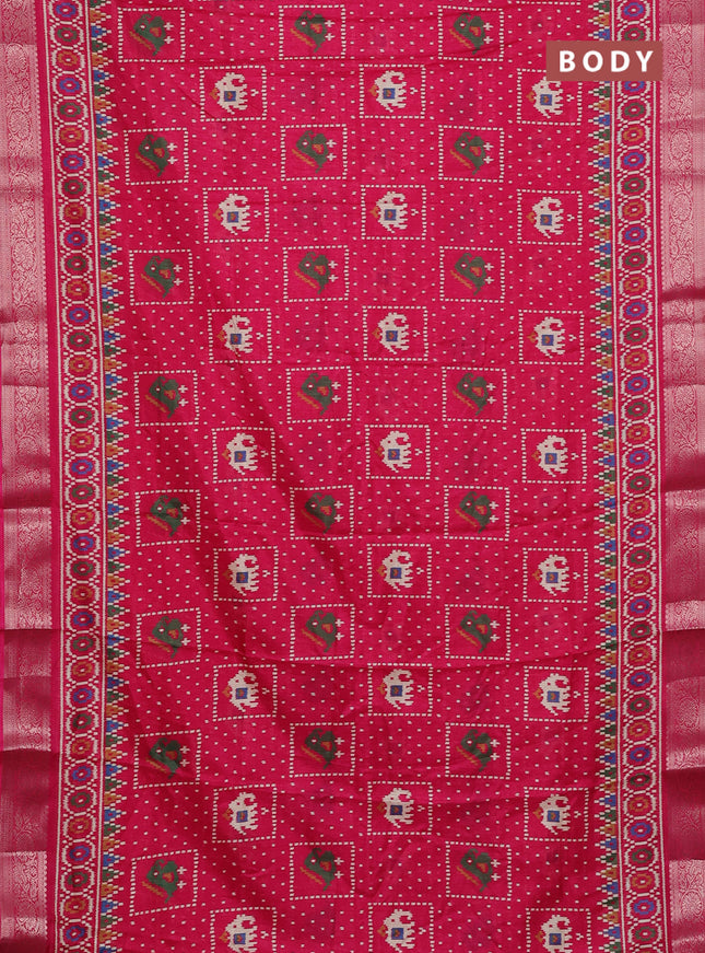Semi dola saree pink with allover ikat prints and zari woven border