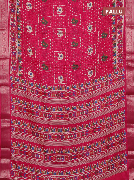 Semi dola saree pink with allover ikat prints and zari woven border