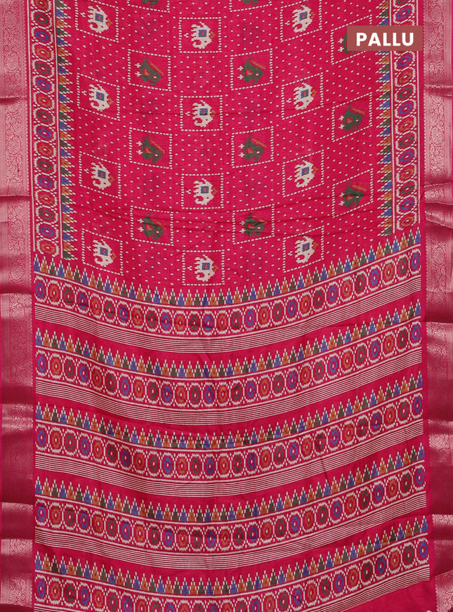 Semi dola saree pink with allover ikat prints and zari woven border
