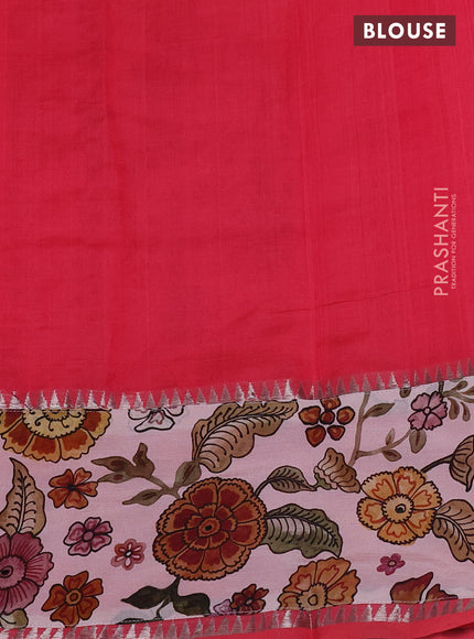 Mangalgiri silk cotton saree peach pink with plain body and long kalamkari printed applique border