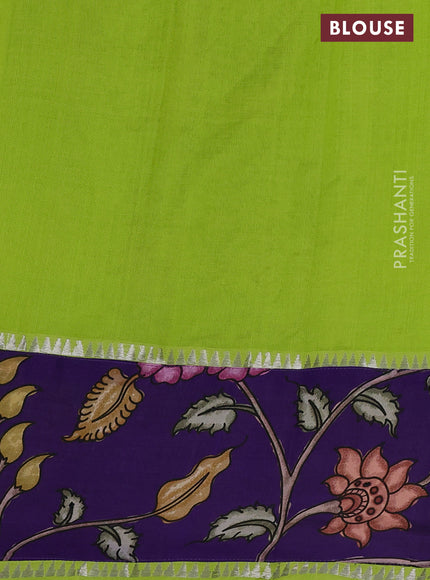 Mangalgiri silk cotton saree light green and violet with plain body and long kalamkari printed applique border