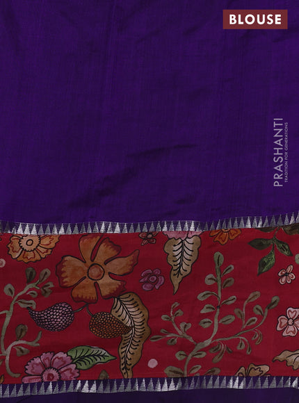 Mangalgiri silk cotton saree violet and dark pink with plain body and long kalamkari printed applique border