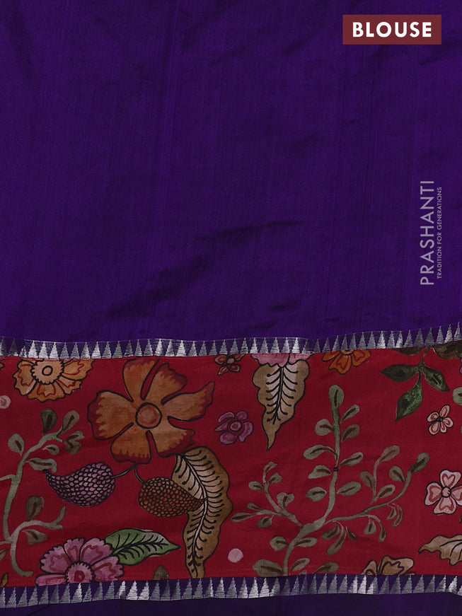 Mangalgiri silk cotton saree violet and dark pink with plain body and long kalamkari printed applique border