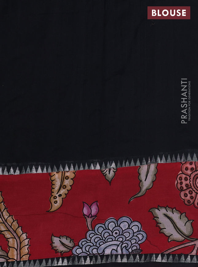 Mangalgiri silk cotton saree black and maroon with plain body and long kalamkari printed applique border